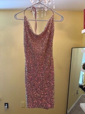 Windsor Pink Sequin Halter Mini Dress